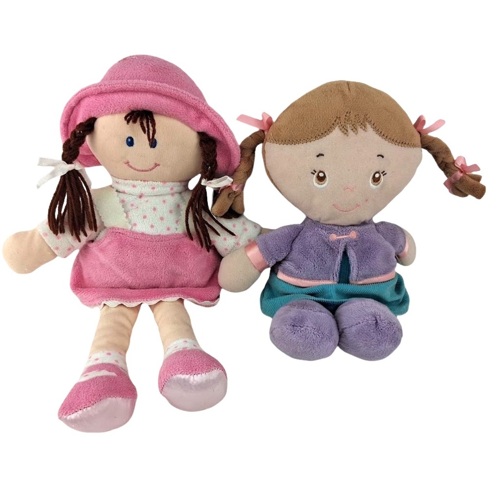 2 Plush Baby Girl Doll Toy Kids Preferred Purple Blue Pink Pig Tails Lot 12"